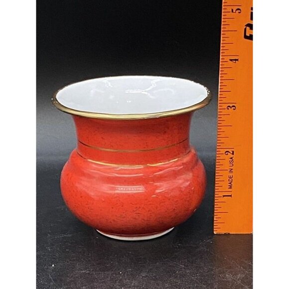 Enamelware Red 3.25” Vase Gold Trim YU-I Brand Vintage - Picture 5 of 8